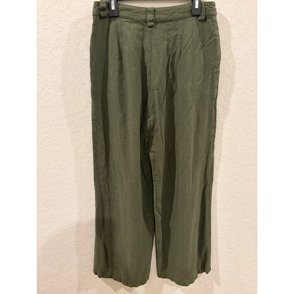 Lulus Olive Green High Waisted Wide Leg Pleated Linen Blend Trousers Small - Picture 2 of 7